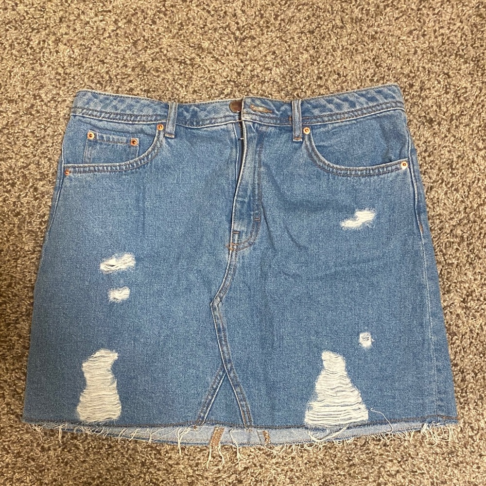 H&M Blue Distressed Denim Skirt
